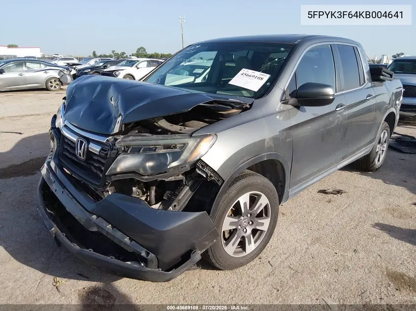 2019 Honda Ridgeline Rtl-T VIN: 5FPYK3F64KB004641 Lot: 45669108