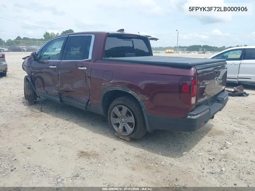 2020 Honda Ridgeline Rtl-E VIN: 5FPYK3F72LB000906 Lot: 45685073