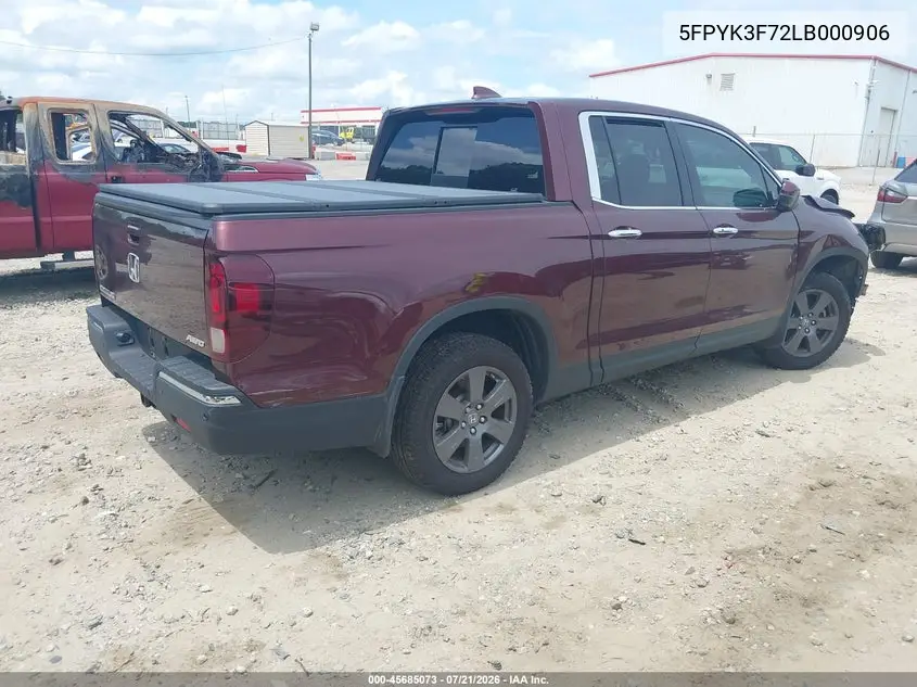 2020 Honda Ridgeline Rtl-E VIN: 5FPYK3F72LB000906 Lot: 45685073