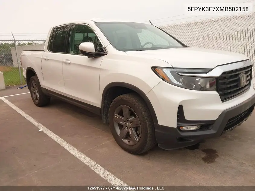 2021 Honda Ridgeline VIN: 5FPYK3F7XMB502158 Lot: 12651977