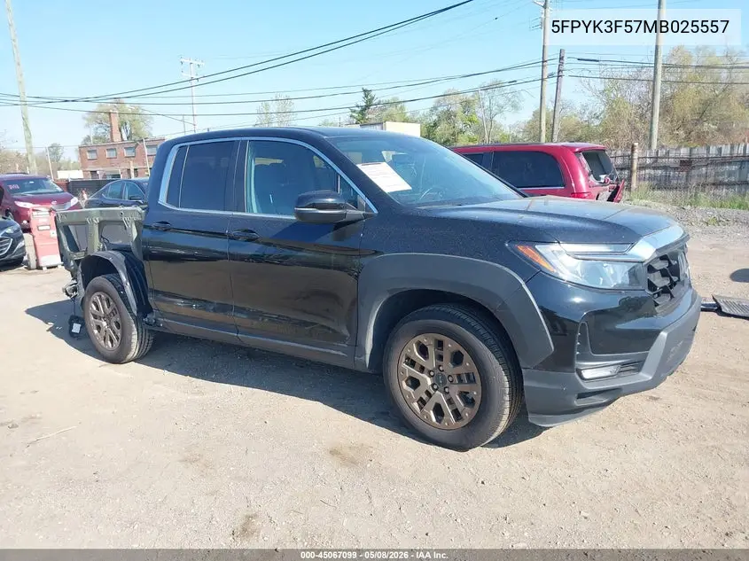 2021 Honda Ridgeline Awd Rtl VIN: 5FPYK3F57MB025557 Lot: 45067099