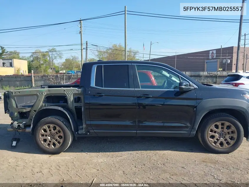 2021 Honda Ridgeline Awd Rtl VIN: 5FPYK3F57MB025557 Lot: 45067099