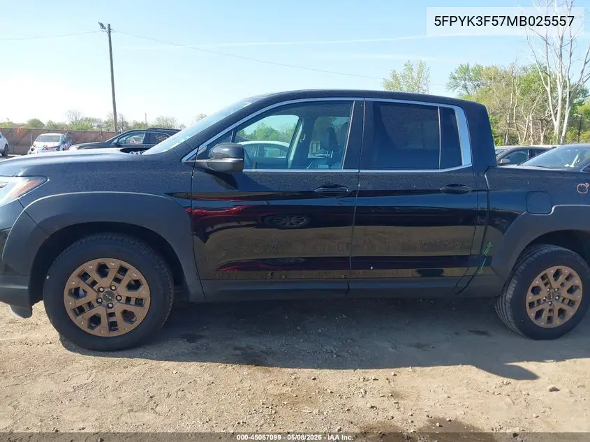 2021 Honda Ridgeline Awd Rtl VIN: 5FPYK3F57MB025557 Lot: 45067099