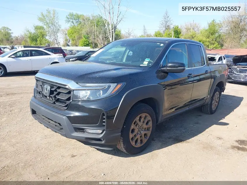 2021 Honda Ridgeline Awd Rtl VIN: 5FPYK3F57MB025557 Lot: 45067099