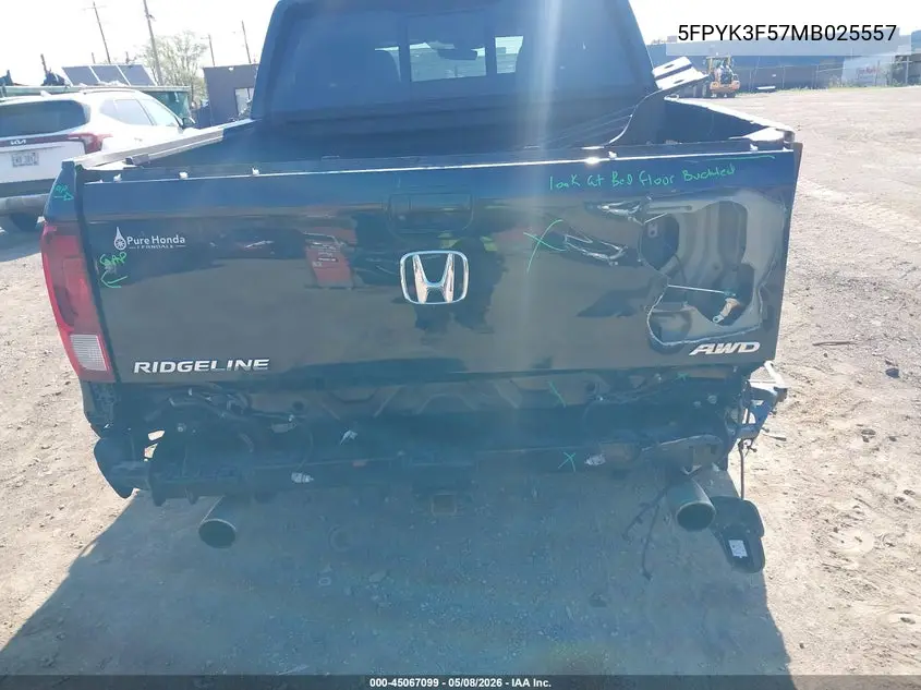 2021 Honda Ridgeline Awd Rtl VIN: 5FPYK3F57MB025557 Lot: 45067099