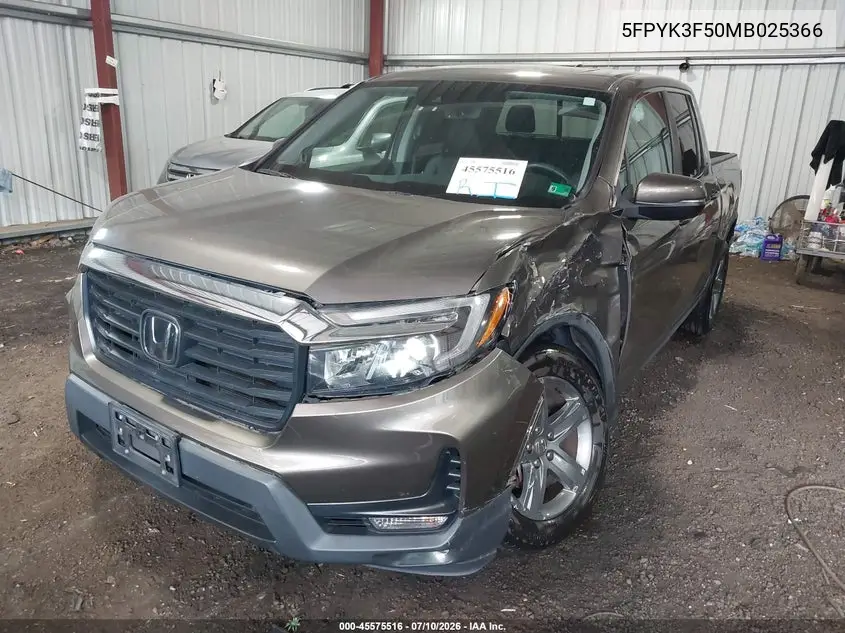 2021 Honda Ridgeline Awd Rtl VIN: 5FPYK3F50MB025366 Lot: 45575516