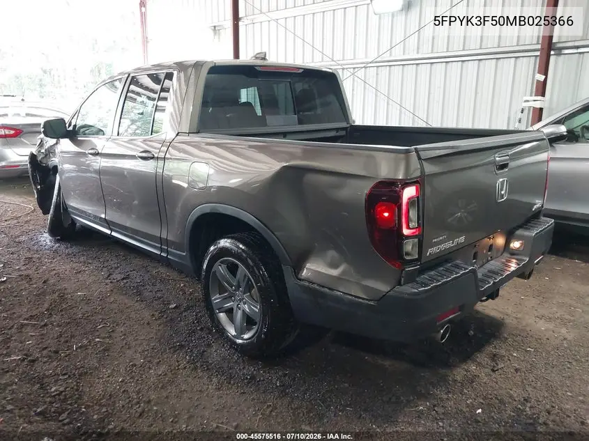 2021 Honda Ridgeline Awd Rtl VIN: 5FPYK3F50MB025366 Lot: 45575516