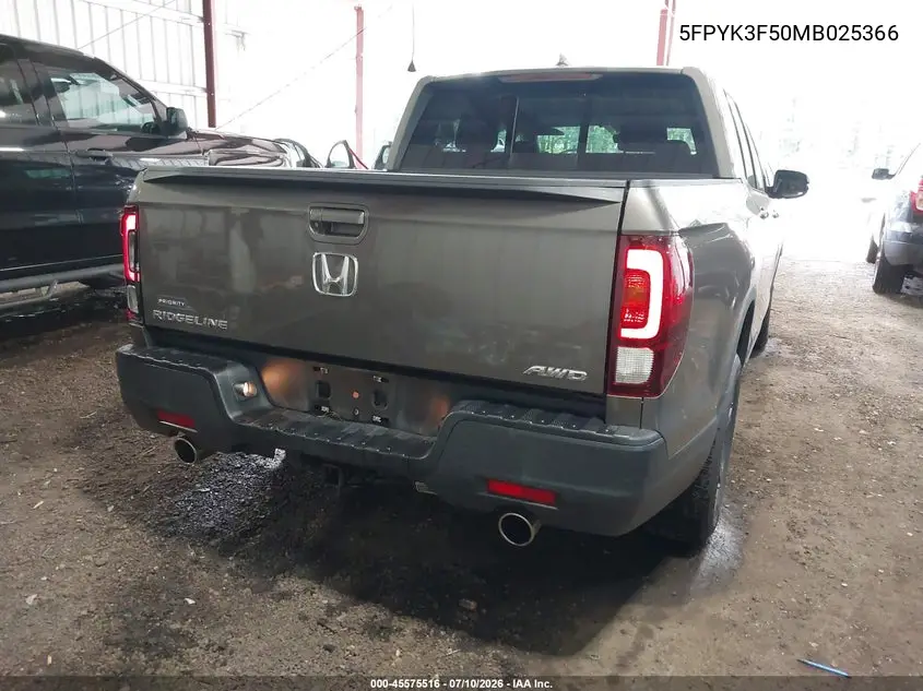 2021 Honda Ridgeline Awd Rtl VIN: 5FPYK3F50MB025366 Lot: 45575516