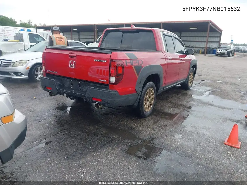 2022 Honda Ridgeline Rtl-E VIN: 5FPYK3F77NB015632 Lot: 45405484