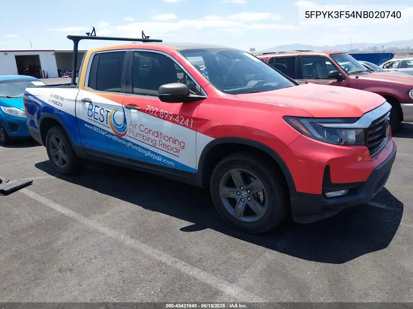 2022 Honda Ridgeline Rtl VIN: 5FPYK3F54NB020740 Lot: 45421948
