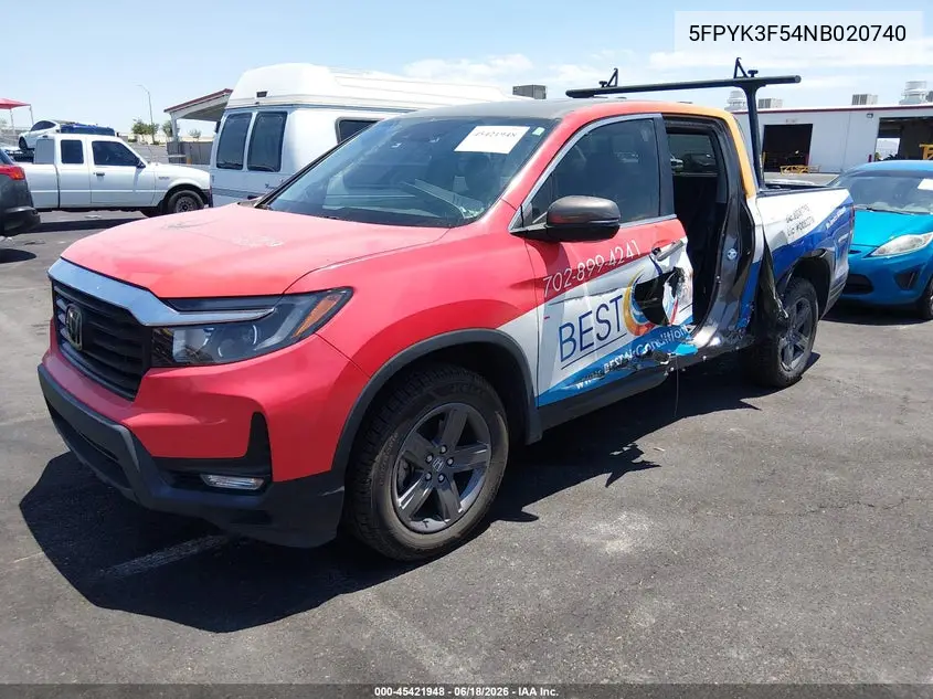 2022 Honda Ridgeline Rtl VIN: 5FPYK3F54NB020740 Lot: 45421948