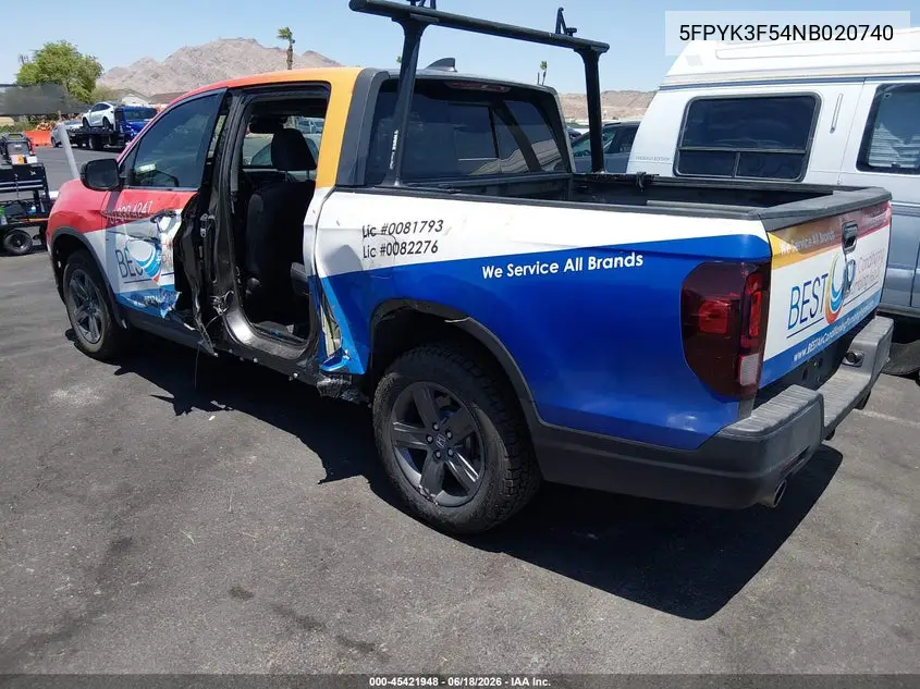 2022 Honda Ridgeline Rtl VIN: 5FPYK3F54NB020740 Lot: 45421948
