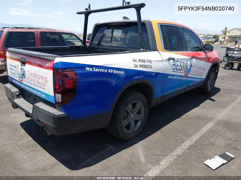 2022 Honda Ridgeline Rtl VIN: 5FPYK3F54NB020740 Lot: 45421948