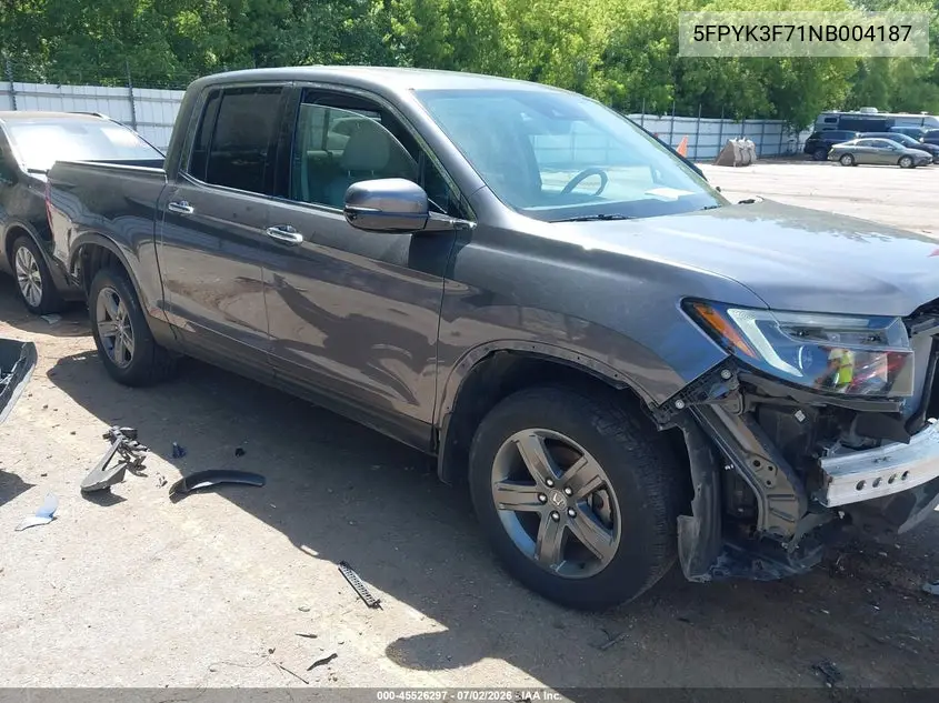 2022 Honda Ridgeline Rtl-E VIN: 5FPYK3F71NB004187 Lot: 45526297