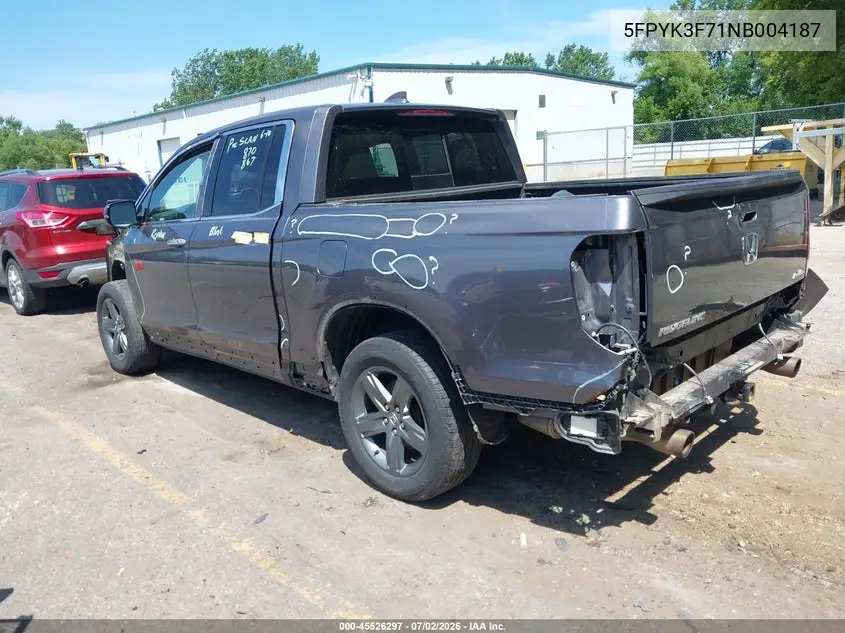 2022 Honda Ridgeline Rtl-E VIN: 5FPYK3F71NB004187 Lot: 45526297