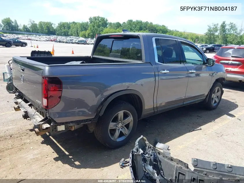 2022 Honda Ridgeline Rtl-E VIN: 5FPYK3F71NB004187 Lot: 45526297