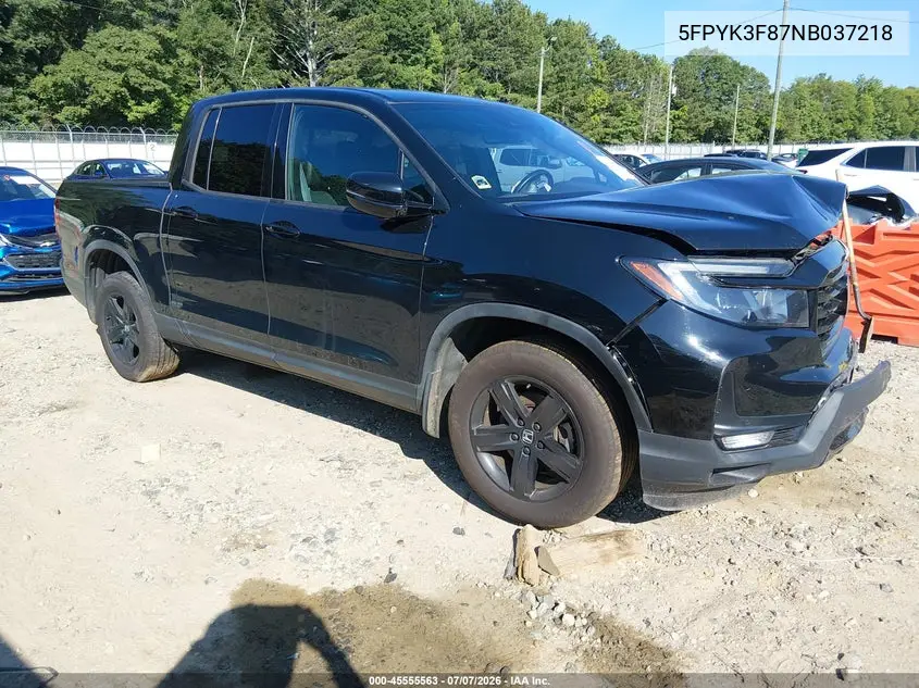 2022 Honda Ridgeline Black Edition VIN: 5FPYK3F87NB037218 Lot: 45555563