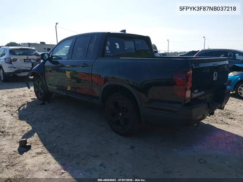 2022 Honda Ridgeline Black Edition VIN: 5FPYK3F87NB037218 Lot: 45555563