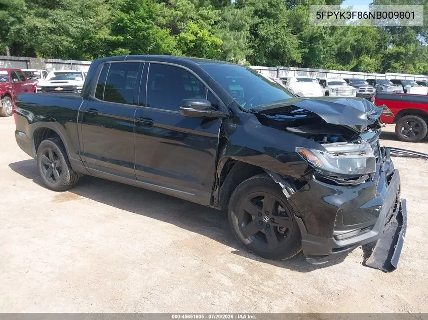 2022 Honda Ridgeline Black Edition VIN: 5FPYK3F86NB009801 Lot: 45651605