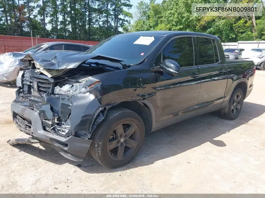 2022 Honda Ridgeline Black Edition VIN: 5FPYK3F86NB009801 Lot: 45651605