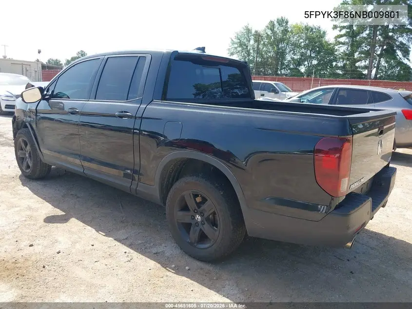 2022 Honda Ridgeline Black Edition VIN: 5FPYK3F86NB009801 Lot: 45651605