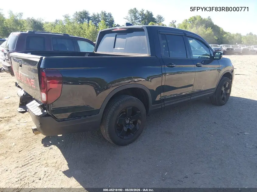 2024 Honda Ridgeline Black Edition VIN: 5FPYK3F83RB000771 Lot: 45216190