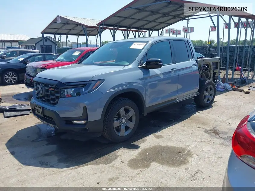 2024 Honda Ridgeline Trailsport VIN: 5FPYK3F64RB026309 Lot: 45584598