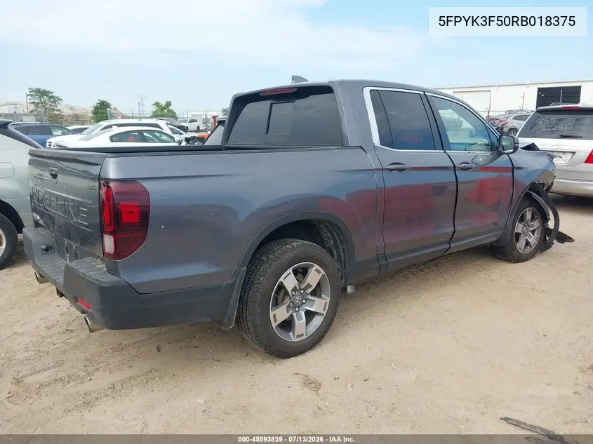 2024 Honda Ridgeline Rtl VIN: 5FPYK3F50RB018375 Lot: 45593839