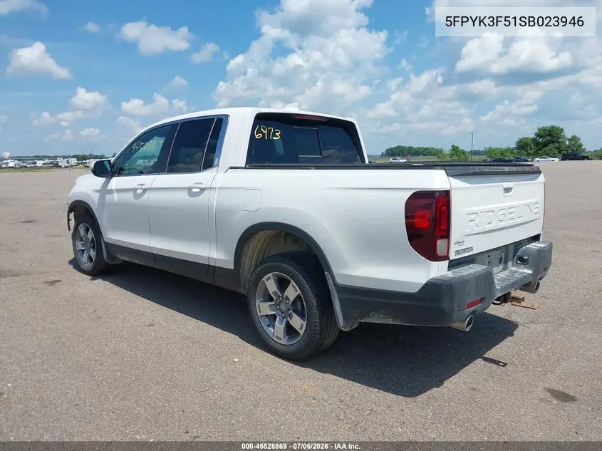 2025 Honda Ridgeline Rtl VIN: 5FPYK3F51SB023946 Lot: 45528869