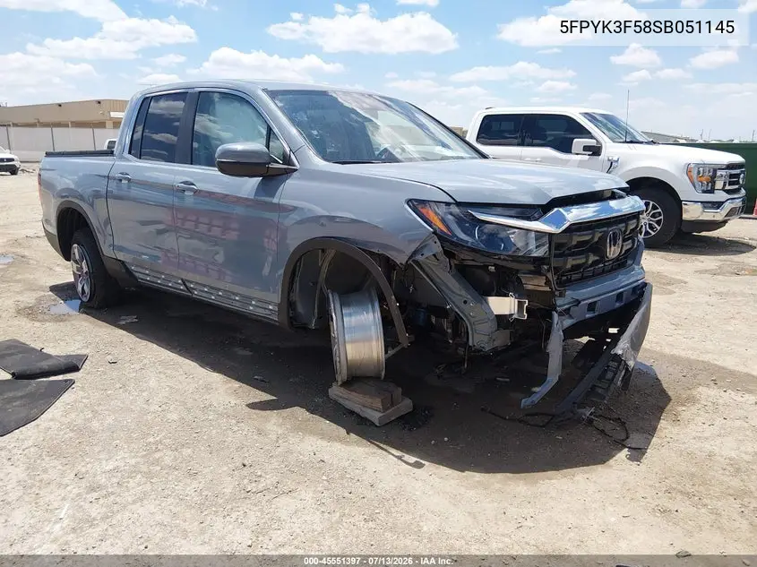 2025 Honda Ridgeline Rtl VIN: 5FPYK3F58SB051145 Lot: 45551397