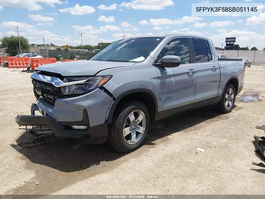 2025 Honda Ridgeline Rtl VIN: 5FPYK3F58SB051145 Lot: 45551397