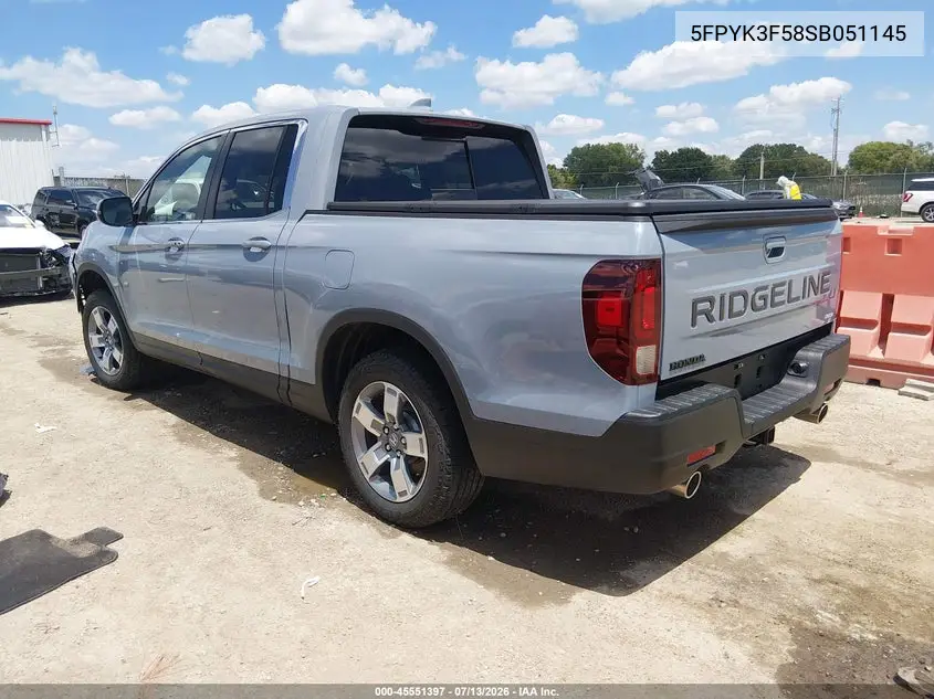 2025 Honda Ridgeline Rtl VIN: 5FPYK3F58SB051145 Lot: 45551397