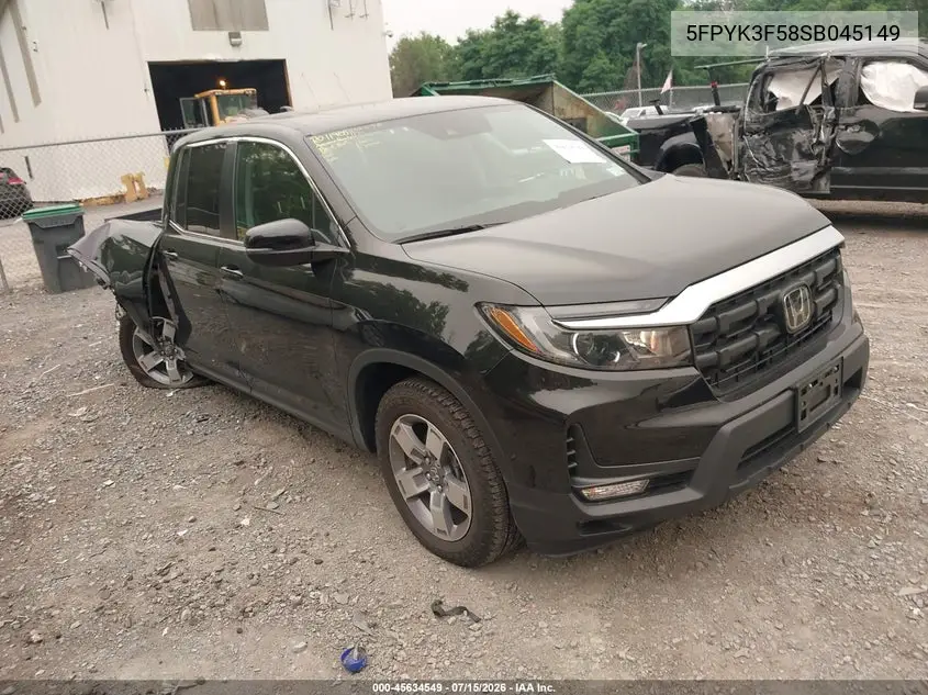 2025 Honda Ridgeline Rtl VIN: 5FPYK3F58SB045149 Lot: 45634549
