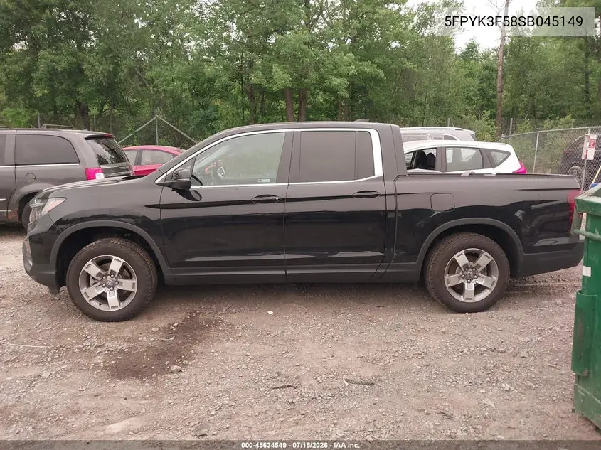 2025 Honda Ridgeline Rtl VIN: 5FPYK3F58SB045149 Lot: 45634549