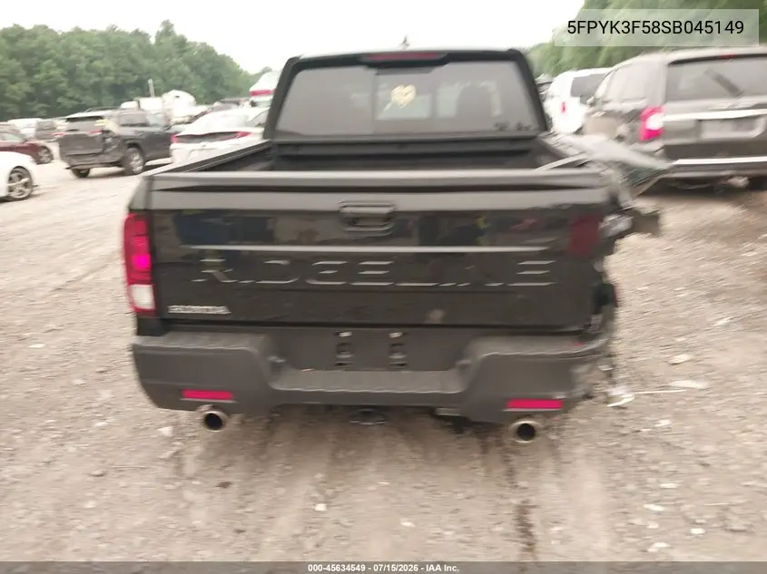 2025 Honda Ridgeline Rtl VIN: 5FPYK3F58SB045149 Lot: 45634549