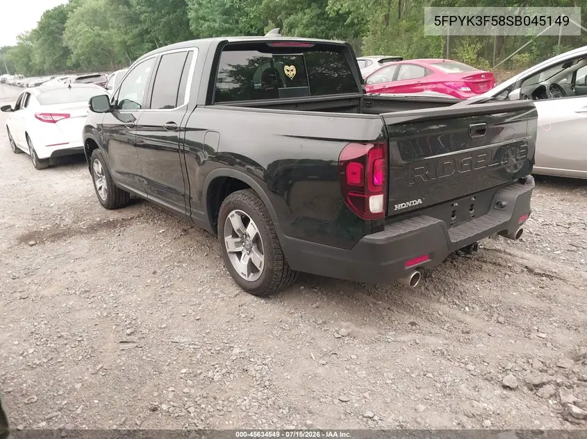 2025 Honda Ridgeline Rtl VIN: 5FPYK3F58SB045149 Lot: 45634549