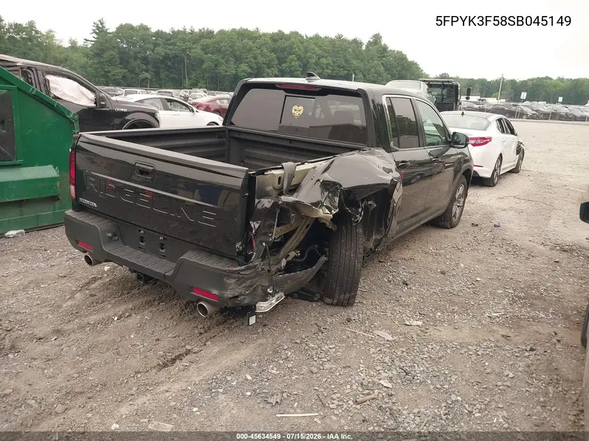 2025 Honda Ridgeline Rtl VIN: 5FPYK3F58SB045149 Lot: 45634549