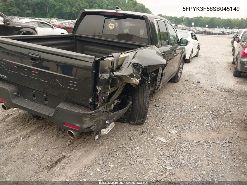 2025 Honda Ridgeline Rtl VIN: 5FPYK3F58SB045149 Lot: 45634549