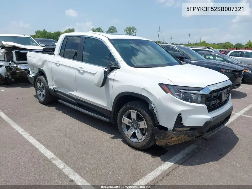 2025 Honda Ridgeline Rtl VIN: 5FPYK3F52SB007321 Lot: 45660318