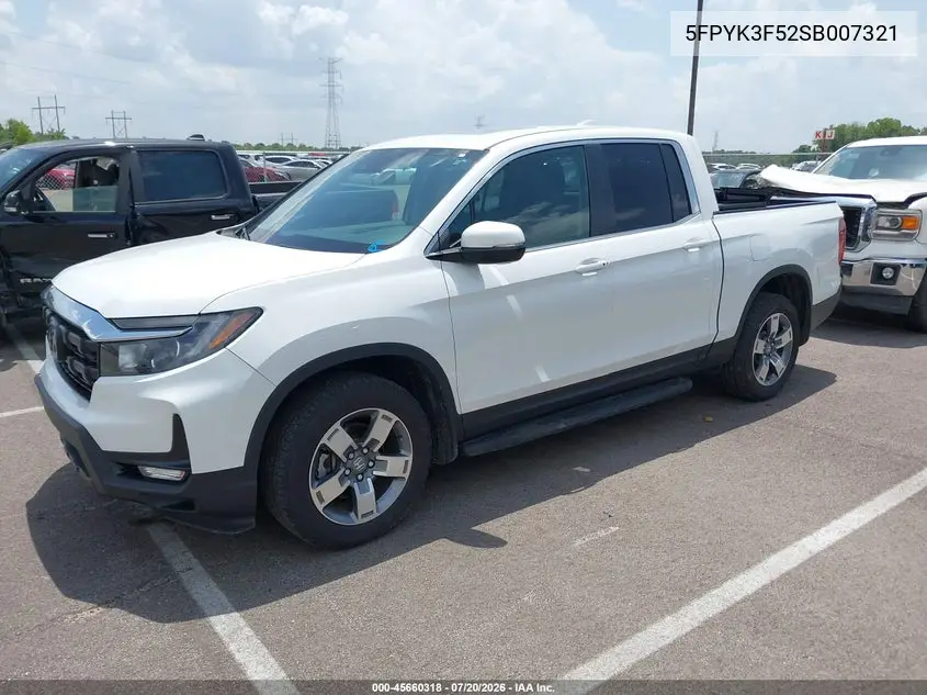 2025 Honda Ridgeline Rtl VIN: 5FPYK3F52SB007321 Lot: 45660318