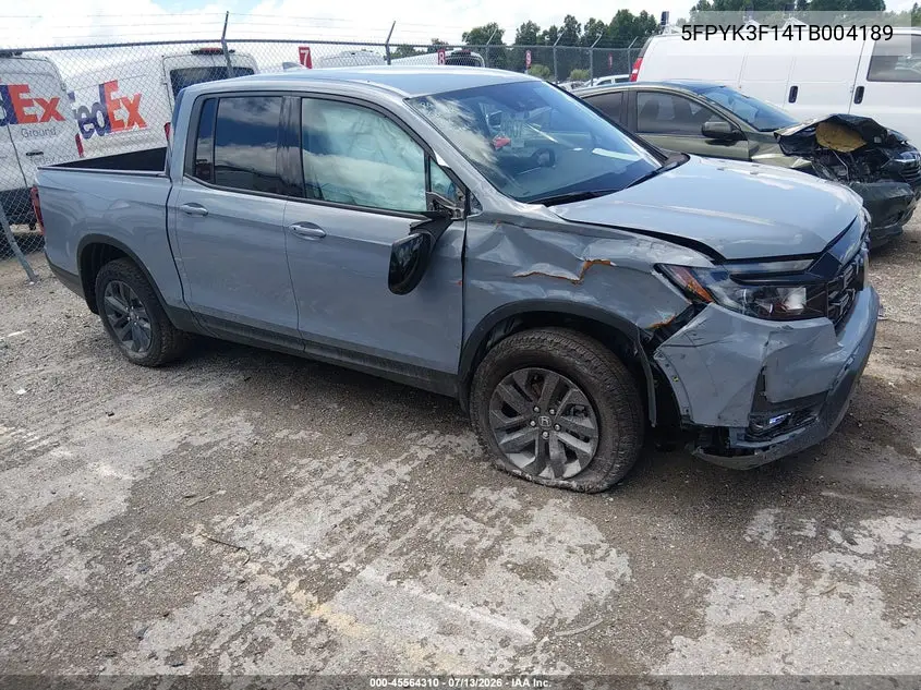 2026 Honda Ridgeline Sport VIN: 5FPYK3F14TB004189 Lot: 45564310