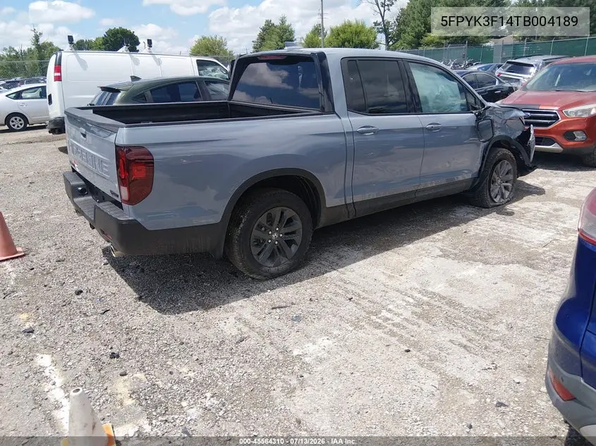 2026 Honda Ridgeline Sport VIN: 5FPYK3F14TB004189 Lot: 45564310