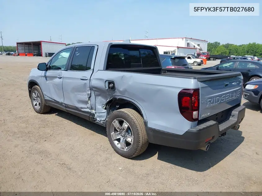 2026 Honda Ridgeline Rtl VIN: 5FPYK3F57TB027680 Lot: 45618690
