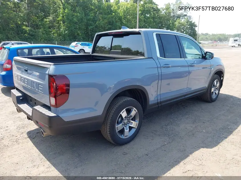 2026 Honda Ridgeline Rtl VIN: 5FPYK3F57TB027680 Lot: 45618690