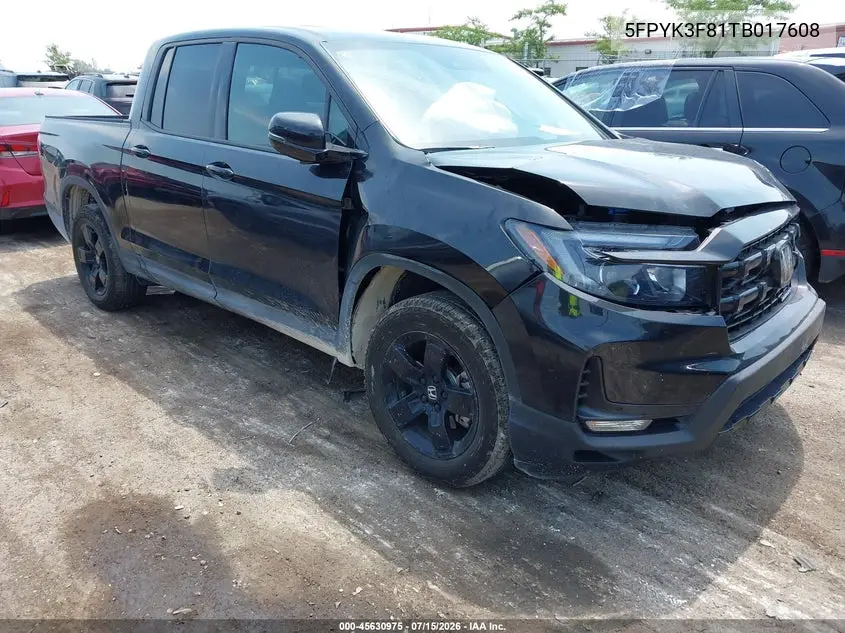 2026 Honda Ridgeline Black Edition VIN: 5FPYK3F81TB017608 Lot: 45630975