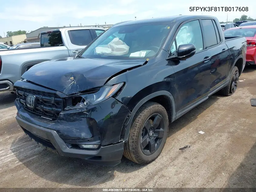 2026 Honda Ridgeline Black Edition VIN: 5FPYK3F81TB017608 Lot: 45630975