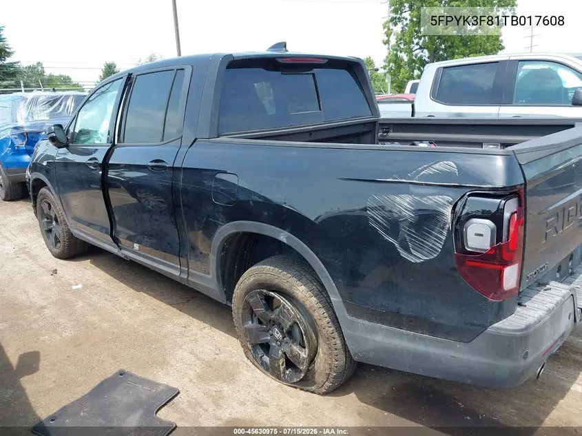 2026 Honda Ridgeline Black Edition VIN: 5FPYK3F81TB017608 Lot: 45630975