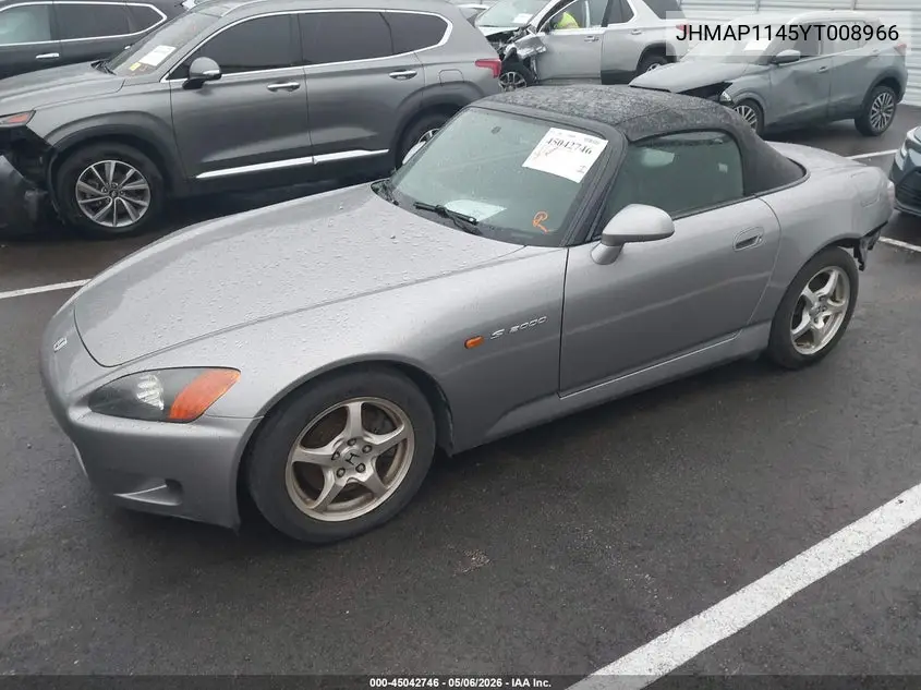 2000 Honda S2000 VIN: JHMAP1145YT008966 Lot: 45042746
