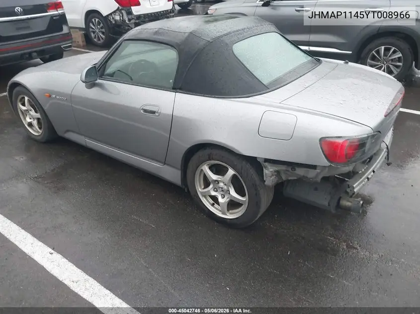 2000 Honda S2000 VIN: JHMAP1145YT008966 Lot: 45042746