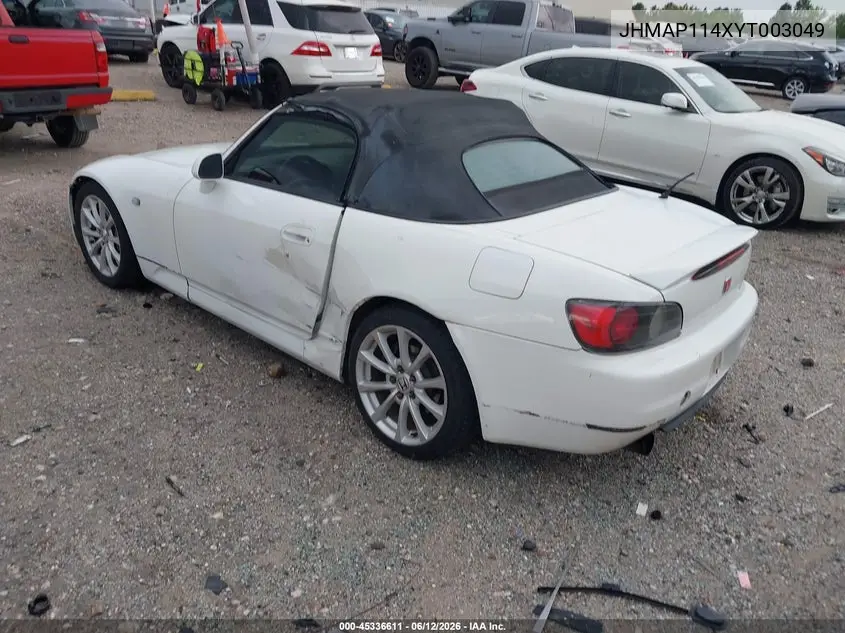 2000 Honda S2000 VIN: JHMAP114XYT003049 Lot: 45336611